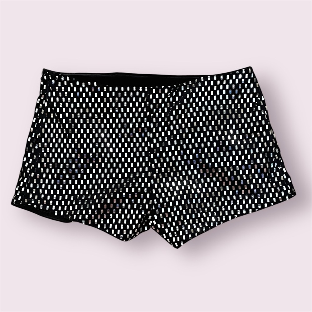 NEW Black & Silver Rhinestone Mini Shorts L Sparkly Side-Zip SHEIN